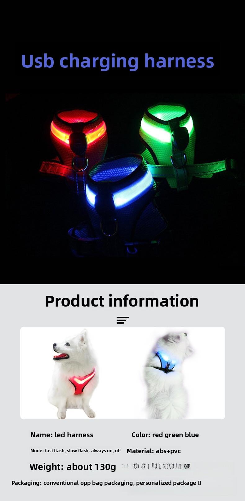 Pet Light-Up Dog Vest LED Flashing Dog Walking Harness USB Rechargeable Luminous Chest Strap Vest