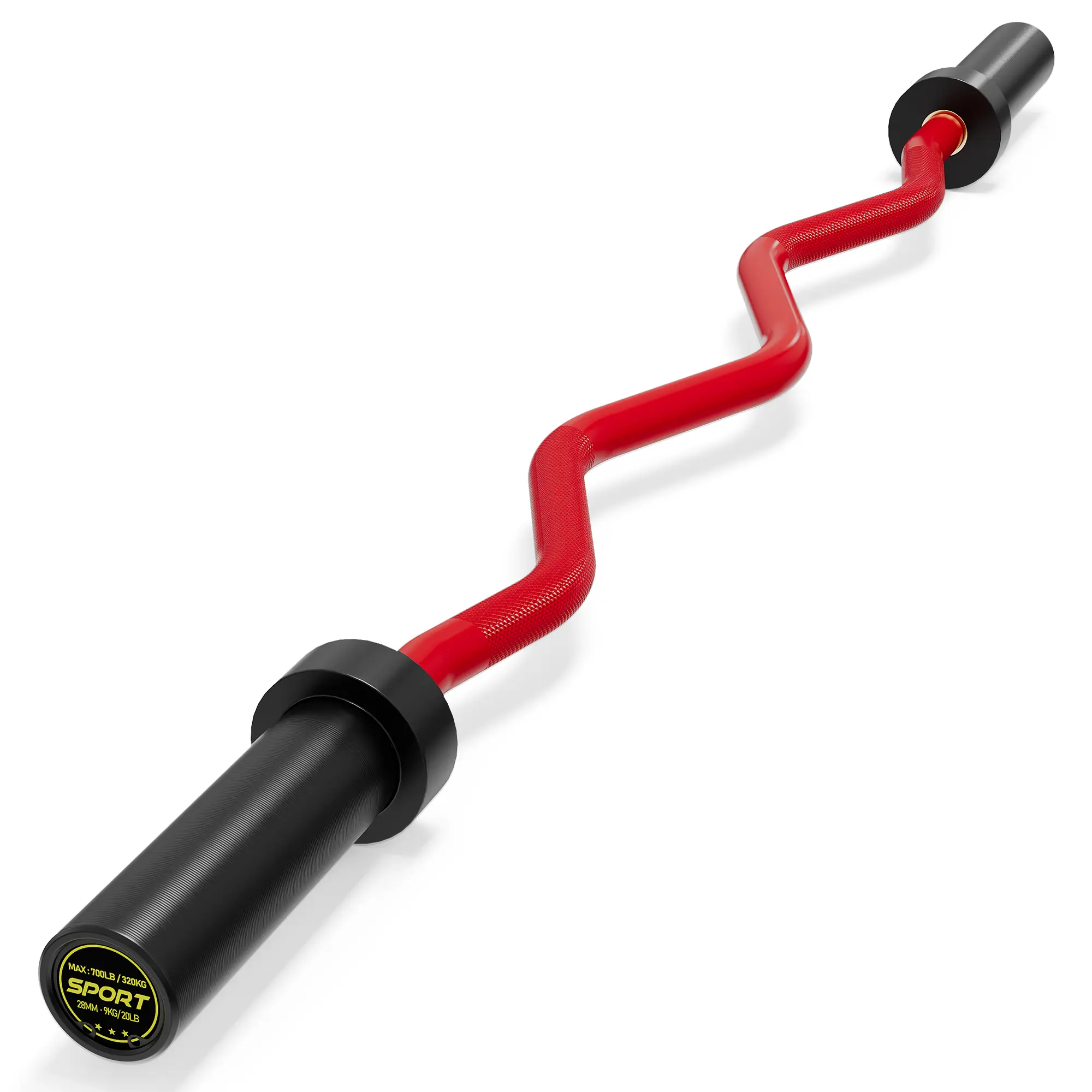 47‑Inch EZ Twist Curved Barbell, 2‑Inch Olympic Sleeve, 700 Lbs Weight Capacity, 28mm Shaft With Diamond Knurling, Strength Training Bar for Bicep Curl, Tricep Workout, Hip Thrust and Squat, Red‑Black, Home Gym Equipment