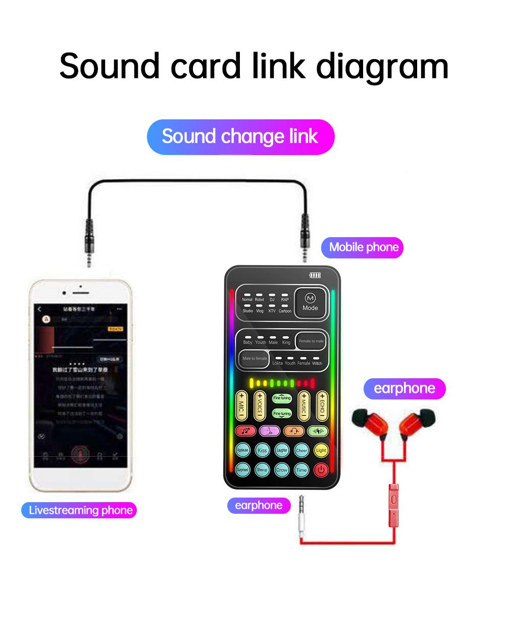 i9 Voice Changer Mini Multiple Audio Effect Bluetooth-Compatible Live Sound Cards Ultra-Thin Portable Live Sound Card Mic Tool