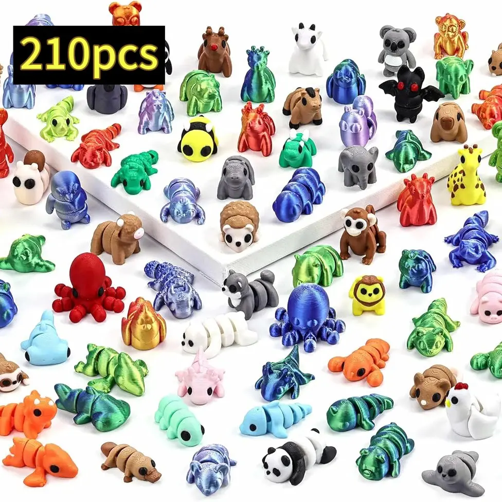 210pcs Mini 3D Printed Animal Statues, Multi-Jointed Action Figures, Cute Desk Decor, Party Gifts, Classroom Rewards, Birthday Presents