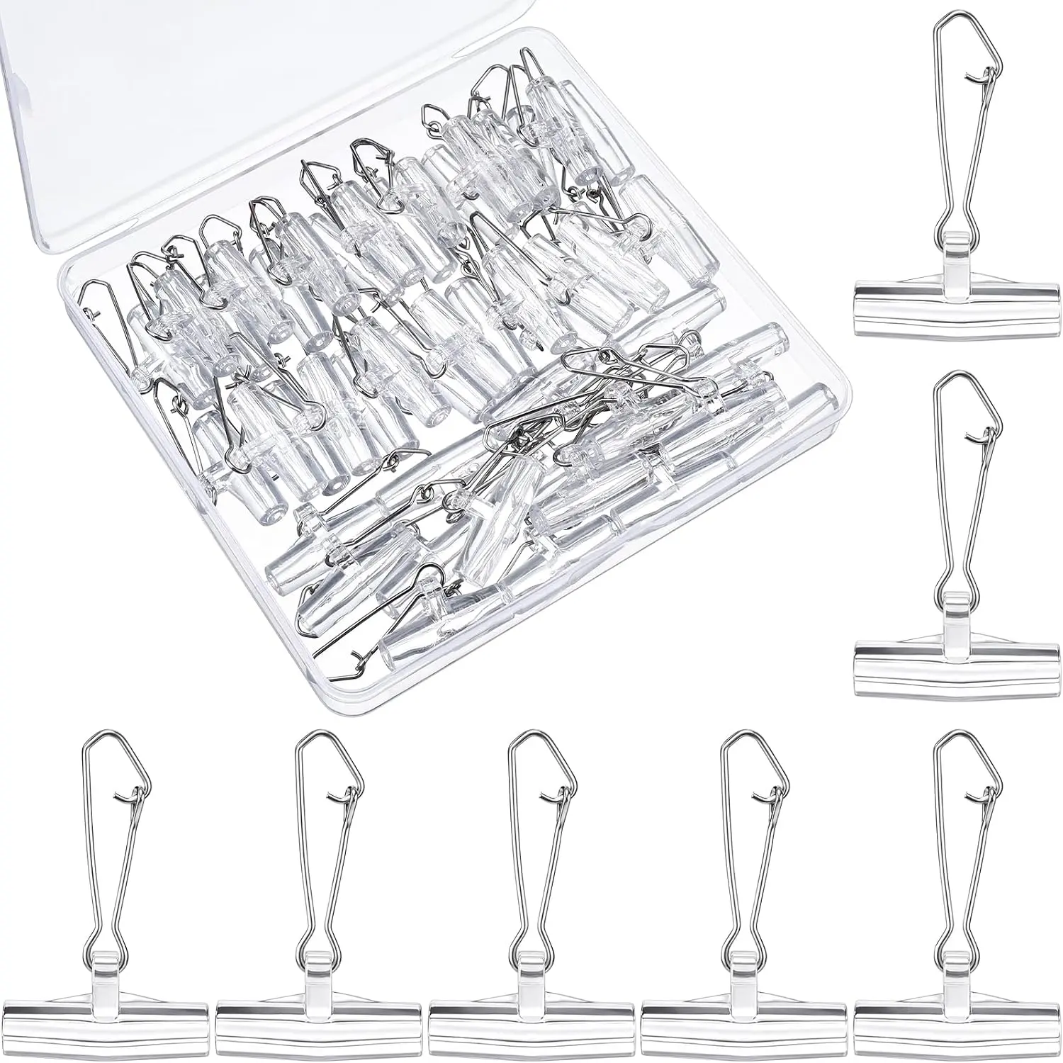 50 count Fishing Line Sinker Slides Clip with Metal Snaps Stainless Steel Fishing Weights Sinkers Slider Swivel Snap Connector Catfishing Tackle Equipment Accessories for Boat Beach