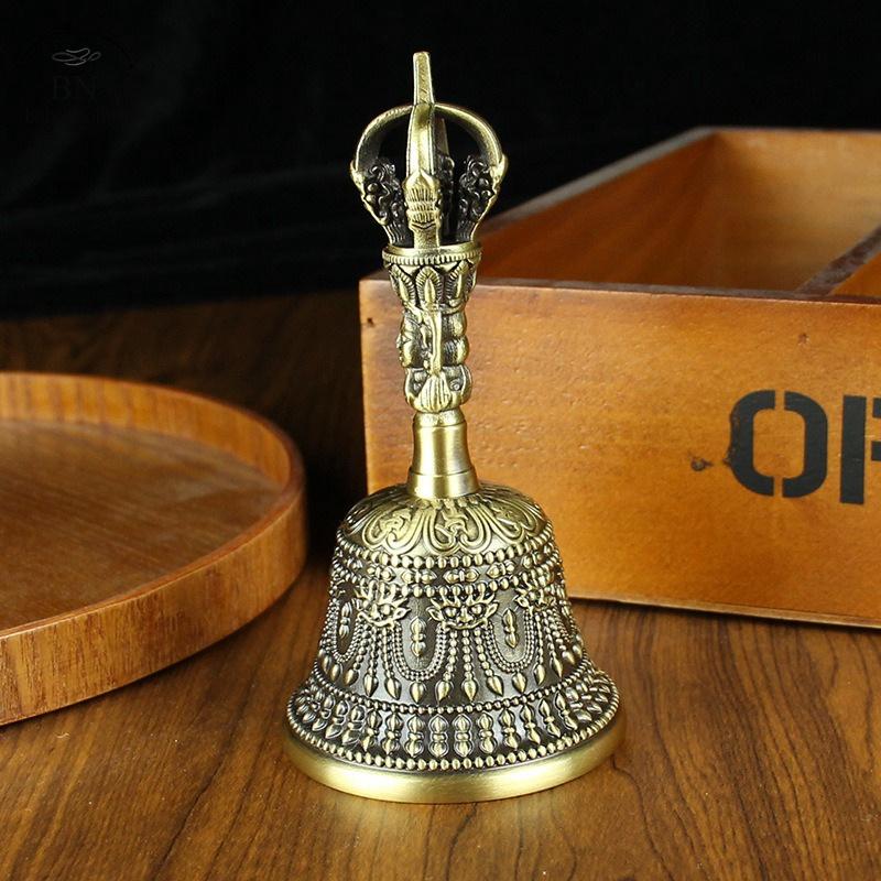 Nepal Brass Tibetan Bell Handmade Vajra Bell and Pestle Set Buddhist Tibetan Chimes Meditation Tool Sound Healing Instruments