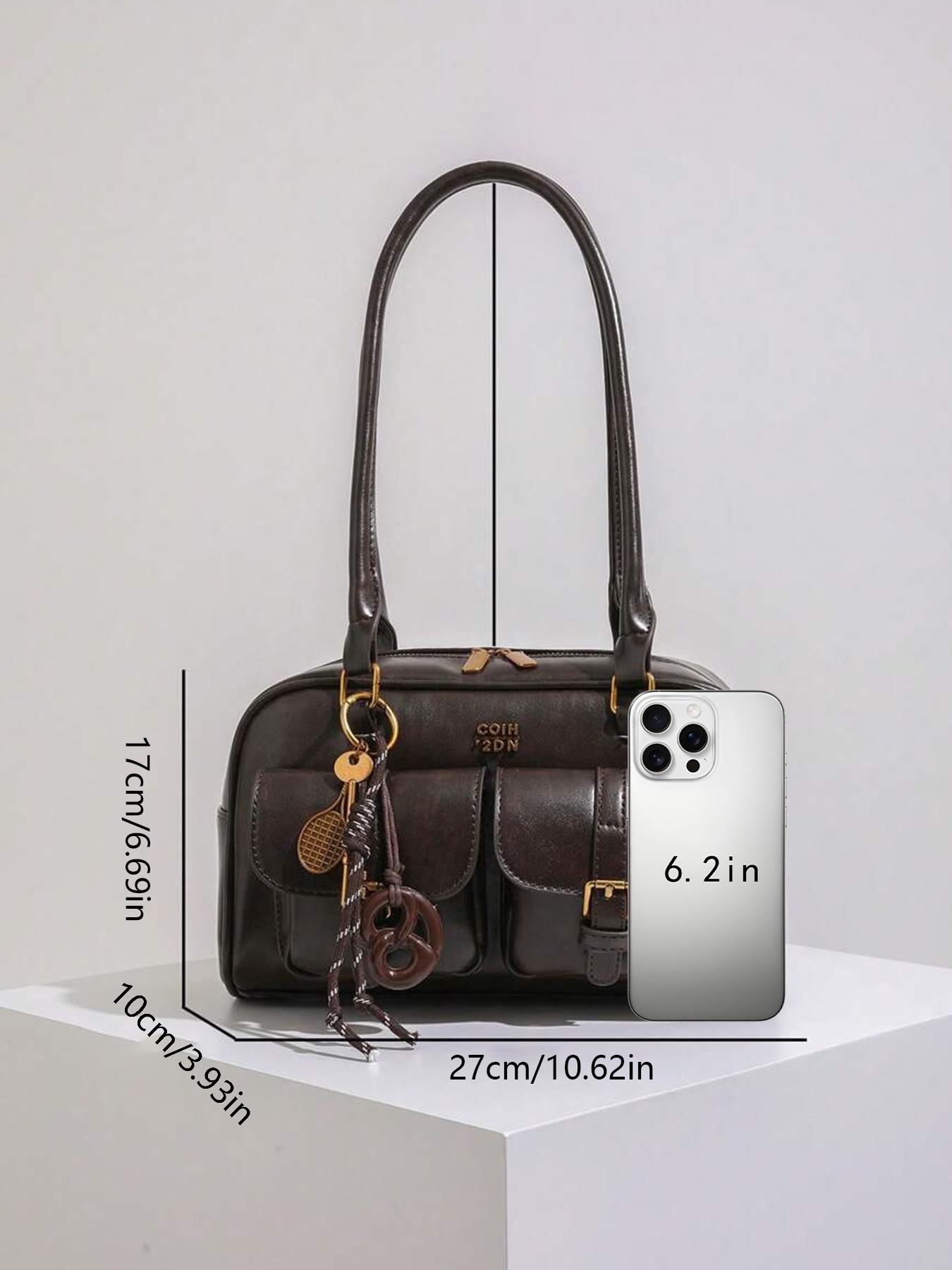 Retro-Style Double-Pocket Shoulder Bag with Pendant, Simple Versatile Casual Underarm Bag, Niche Design for College Students and Office Workers' Daily Commuting, Casual Commuter Bag