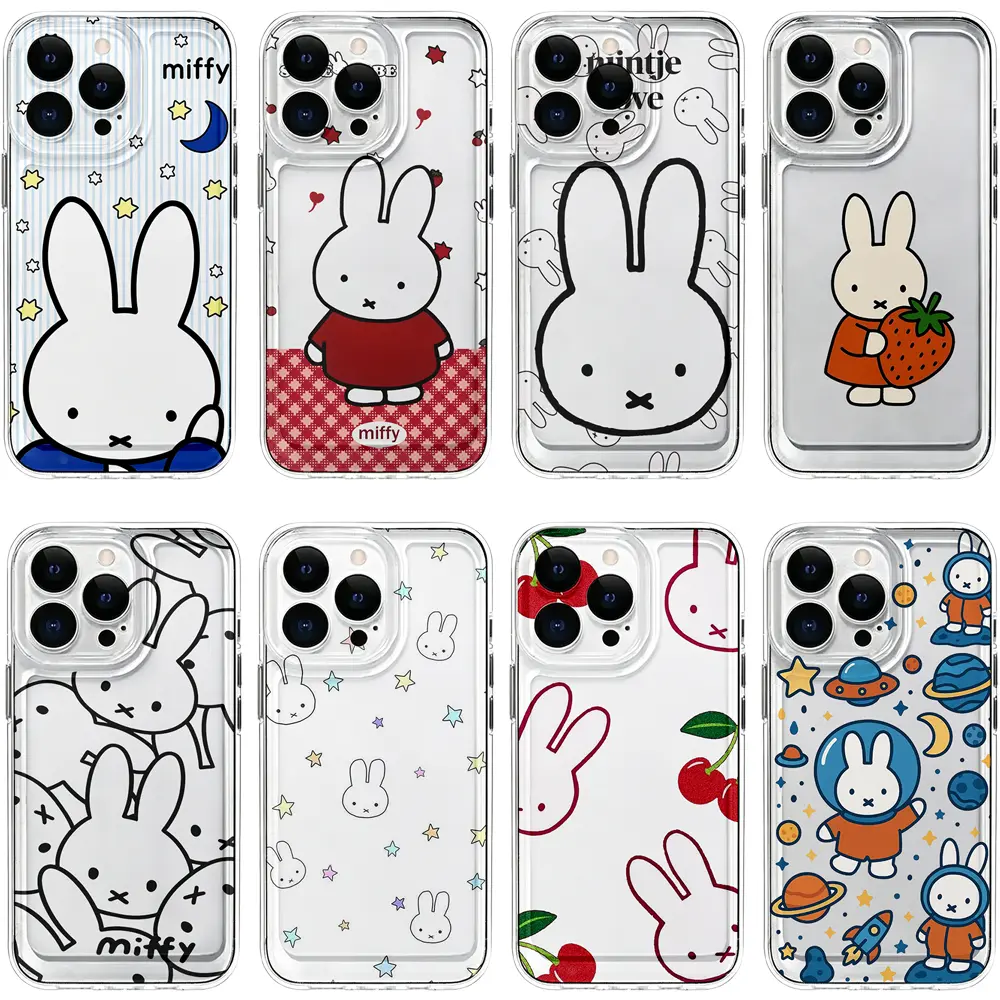 Cute Miffy Bunny Clear Phone Cases For iPhone 17 Promax Air 16 Pro 15 14 Plus 13 12 & Samsung S23-26 Slim Transparent Soft TPU Cover For Girls Birthday Gifts