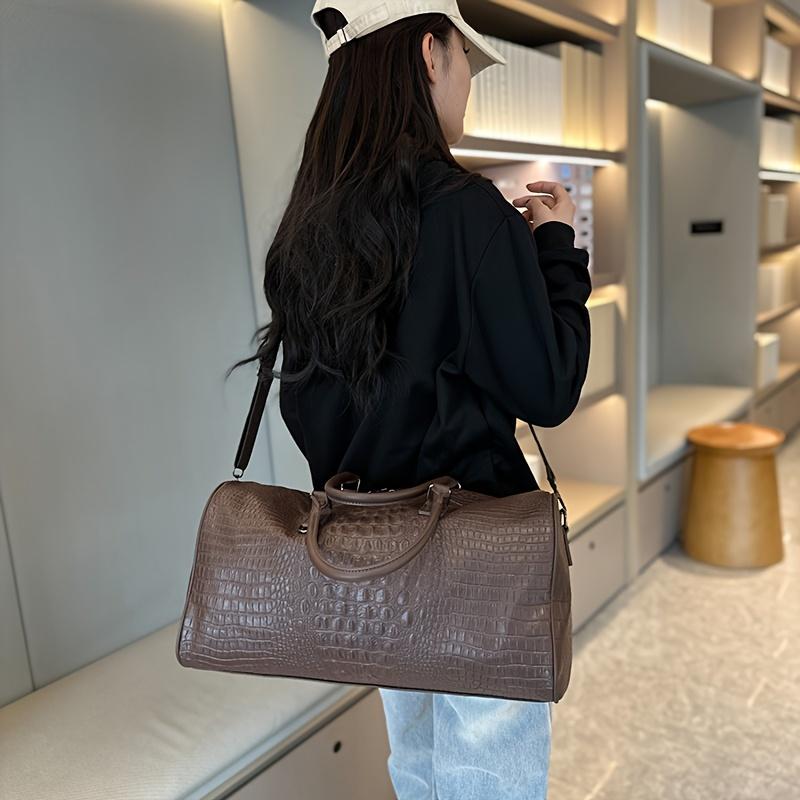 Sporty Gym Tote Bag - Crocodile Pattern Portable Sport Fitness Luggage for Short-Distance Business Trips, Overnight Stays, Sporty Gym Bags
