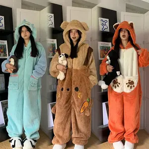 2026 New Women's Coral Fleece Onesies Pajamas Cute Cartoon Style Thickened Plush Robe Loungewear for Autumn & Winter