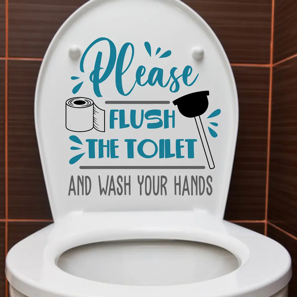1 Set of toilet reminder wall stickers, toilet slogan decoration stickers, Bathroom decoration accessories, suitable for home decoration such as bathrooms, toilets, self-adhesive and detachable PVC material