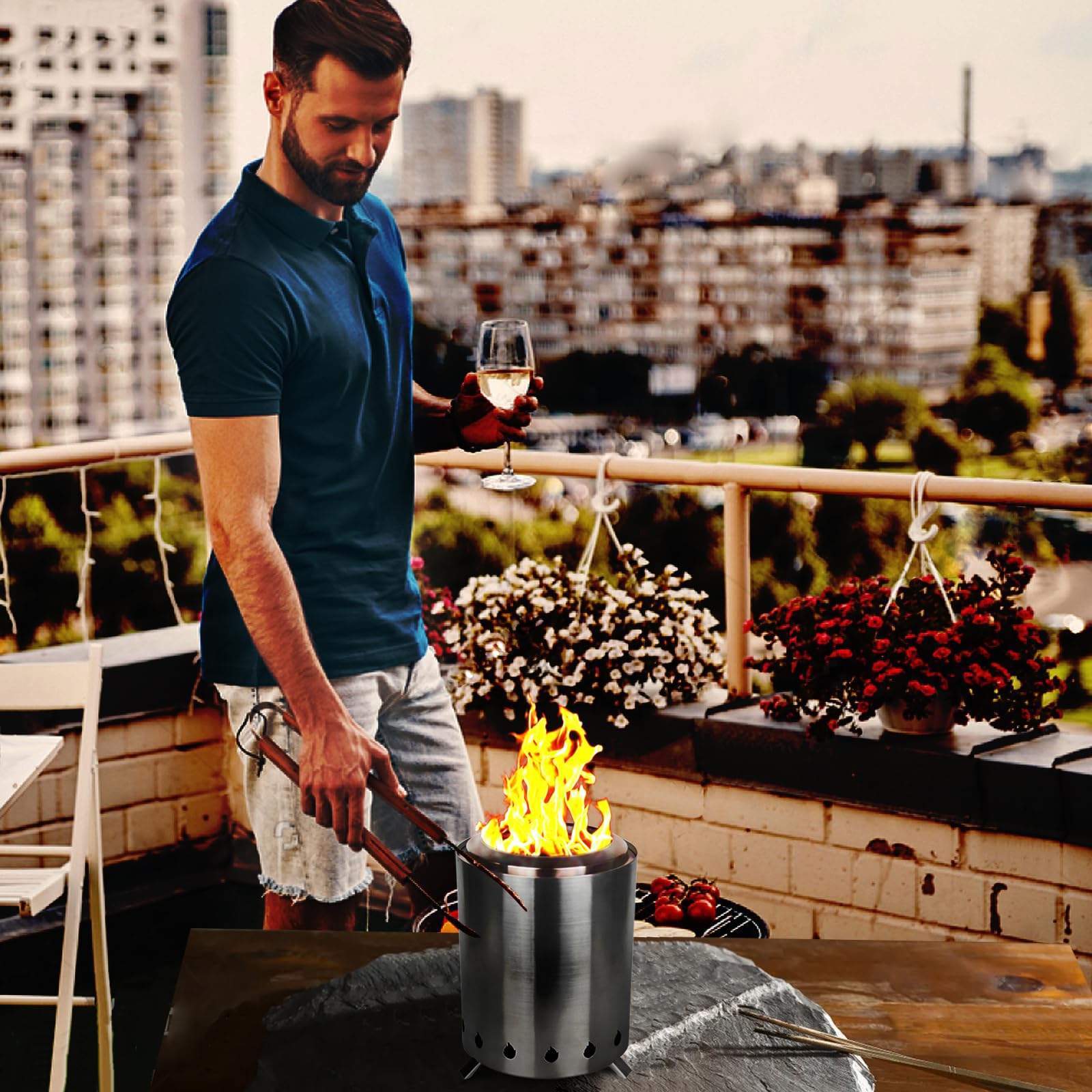 Outdoor Tabletop Fire Pit with Stand, Mini Fire Pit with Travel Bag, Portable Fire Pit, Low Smoke Stove, Suitable for Urban Yard Parties and Suburban Camping, Valentine's Day Gift