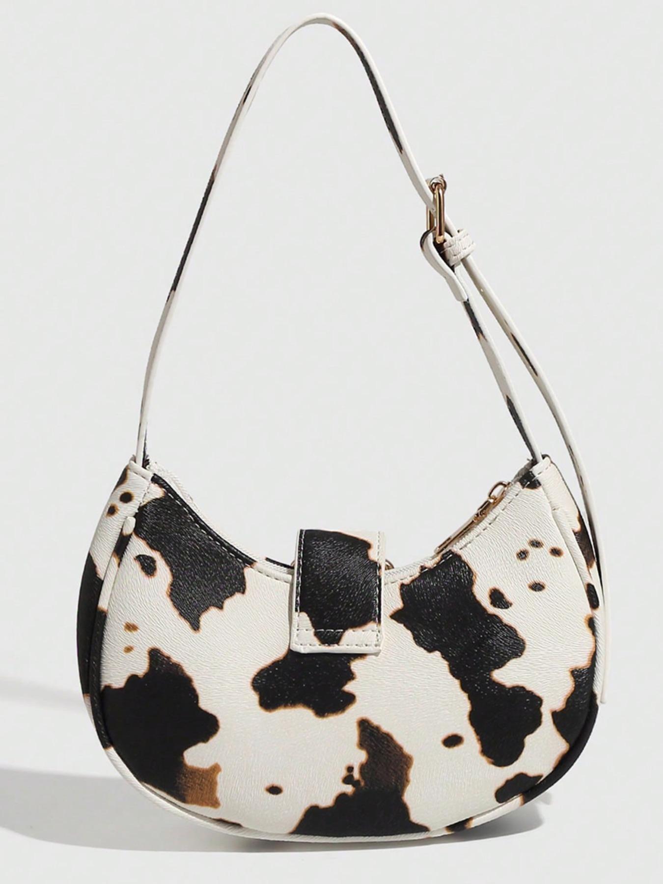 Fashionable Cow Print Shoulder Bag, Casual Versatile Underarm Bag for Women, Trendy All-match Y2K Commuter White Bag for Daily Used, Handbag Shoulder Bag