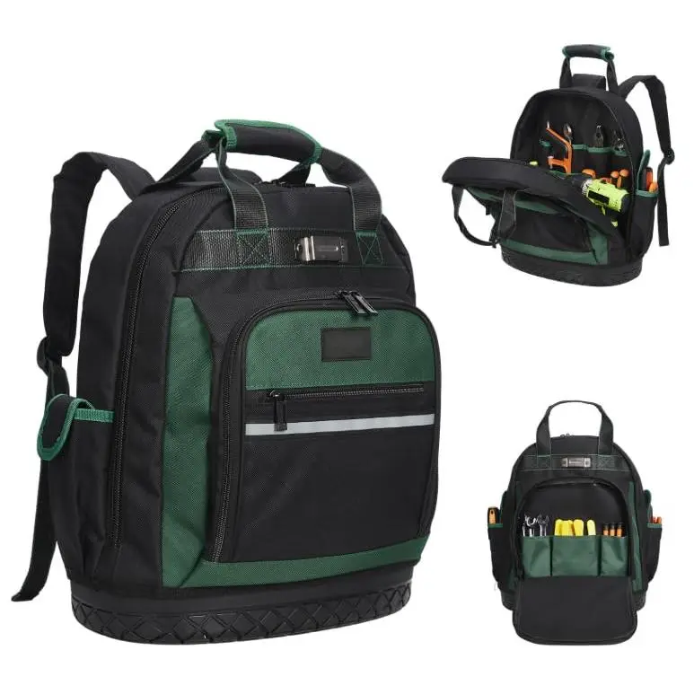 Garvee Heavy Duty Oxford Tool Backpack for Professionals - 17'' Curved Hard Base - Large Capacity, Shockproof, Multiple Compartments - Organization and Storage Solution