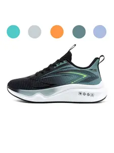 Men's Black-Green Gradient Mesh Running Shoes, Soft Cushioned, Non-slip & Wear-resistant for Daily Commute & Fitness