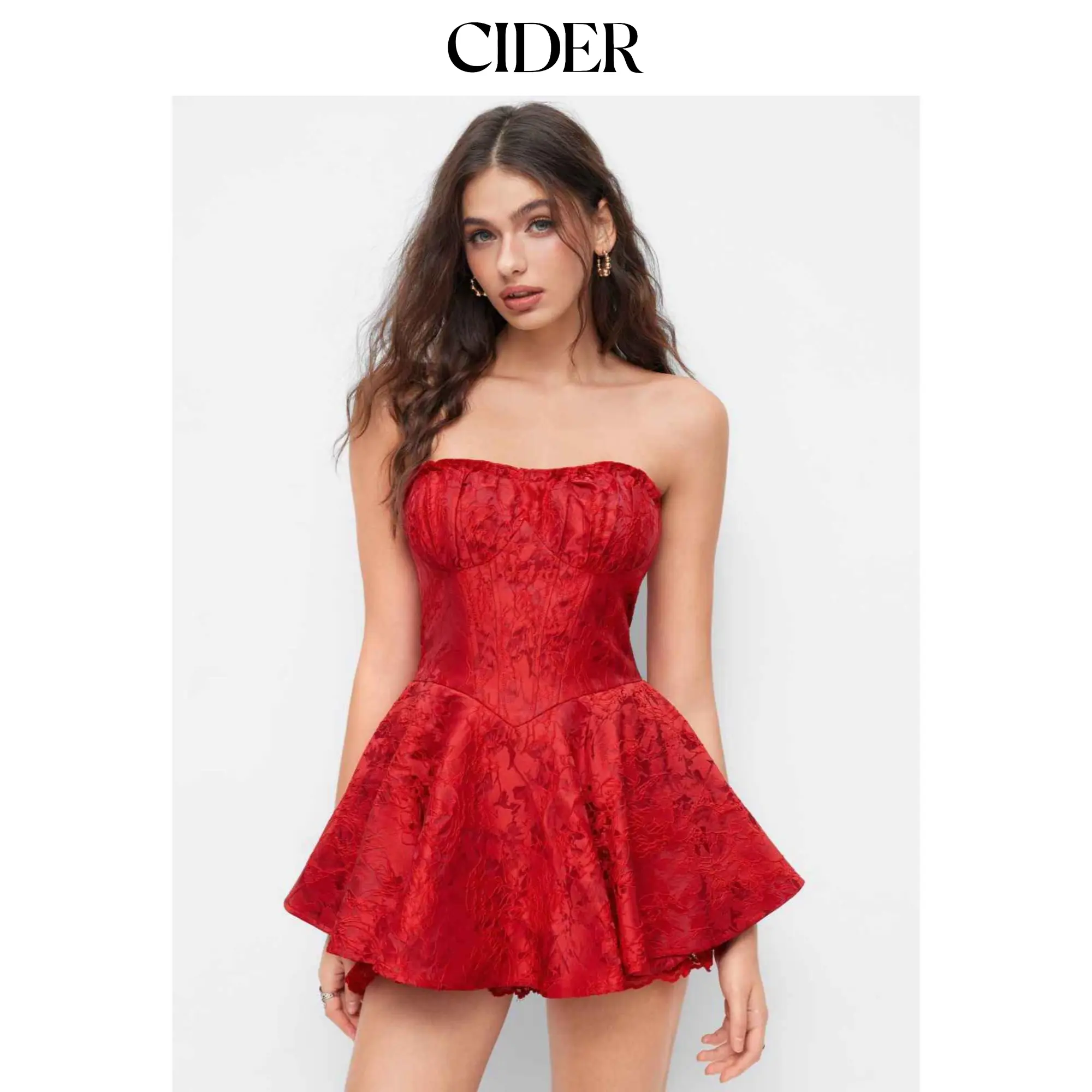 Cider Jacquard Floral Lace Up Bandeau Mini Dress With Detachable Straps SummerFinds