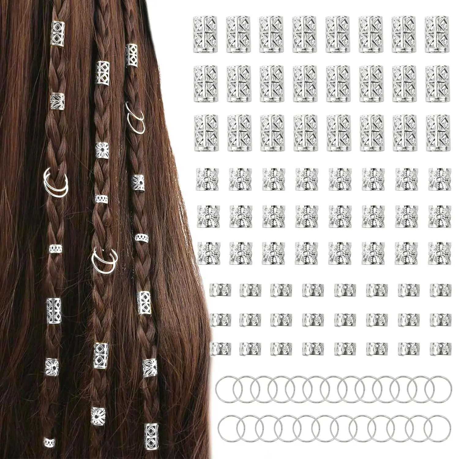 100 count  Hair  for Braids | 4 Styles Dreadlock Accessories, Adjustable Metal Hair Clips, Hair Cuff Rings Braiding Decorations for Women Men