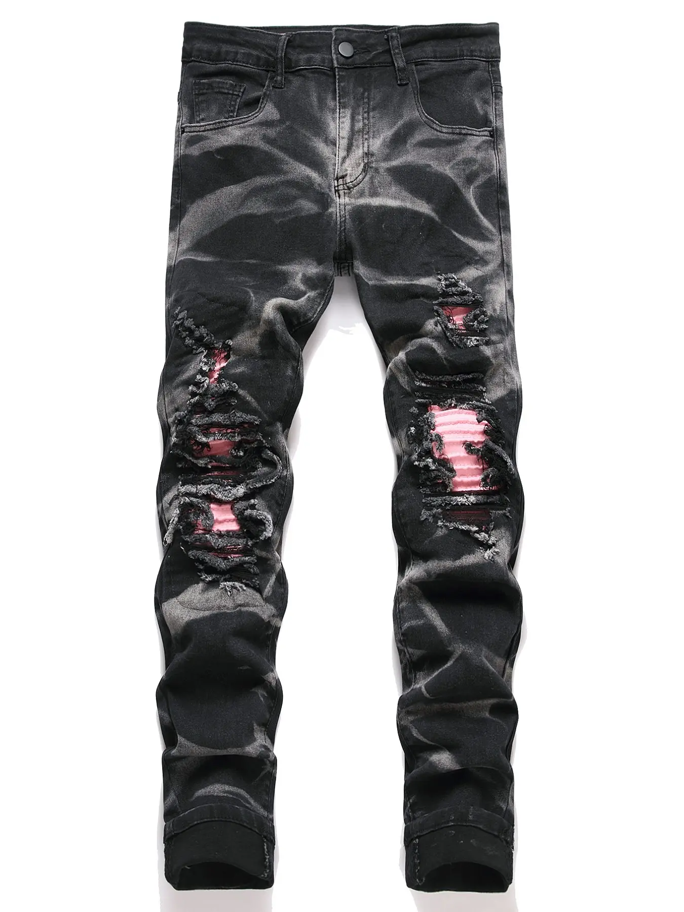 Men's Ripped Jeans Slim Fit Skinny Pants, Elastic Waist High Waisted Casual Denim, Trendy Streetwear for All Seasons, Comfortable & Stylish