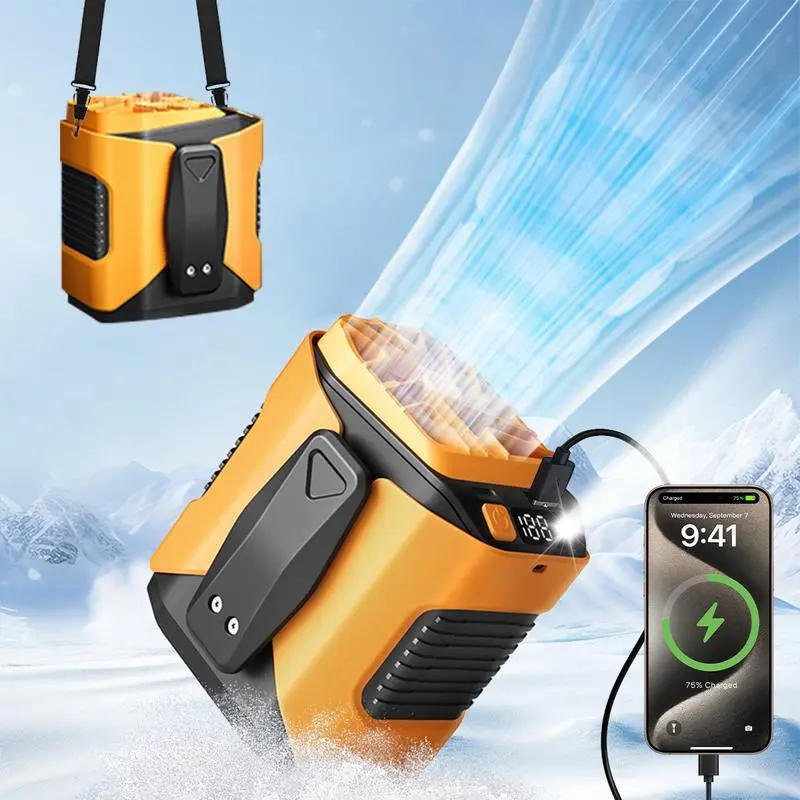 Portable Waist Clip Fan, 5000mAh Rechargeable Wearable Fan, 10-Speed 10000RPM Strong Airflow, Power Bank Personal Cooling Fan with LED Light, Hands-Free Belt & Neck Fan for Camping, Outdoor Work, Travel, Fishing & Farm Use #SummerVibes