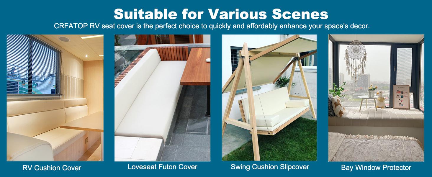 CRFATOP 2 Sets RV Dinette Cushion Covers Printed Camper Cushion Slipcover Stretch 2 Seat Sofa Chair Cover Furniture Protector for RV Camper Car Bench 2 Backrest Covers & 2 Bench Covers,01