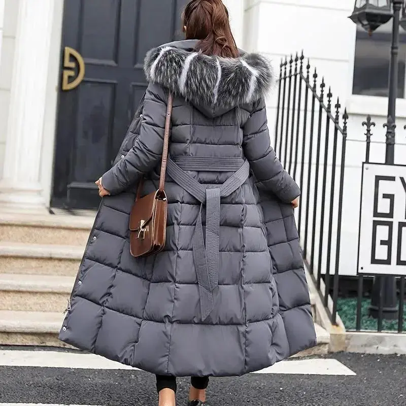 Women's Long Over-Knee Down Cotton Parka, Insulated Material Ultra-Thick Cold Weather Gear, Loose Large Collar Hooded Keep Warm Jackets & Coats, Outer Layer Style Padded Overcoat for Winter (Compatible with Raincoats)
