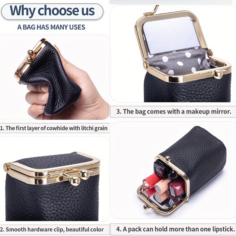 New lychee-pattern lipstick bag, high-end lipstick storage bag, convenient multi-functional compact coin purse, multi-purpose storage bag, a perfect gift for your girlfriend or mom