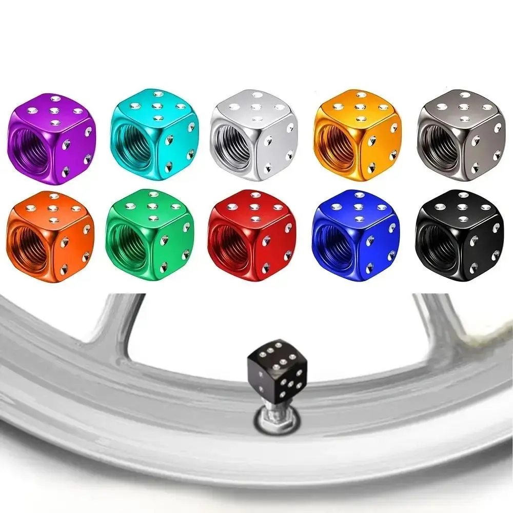 4 PCS Dice Style Tire Valve Caps, Colorful Aluminum Alloy Car Parts, Universal Dustproof Tire Pressure Caps, Decorative Vehicle Accessories