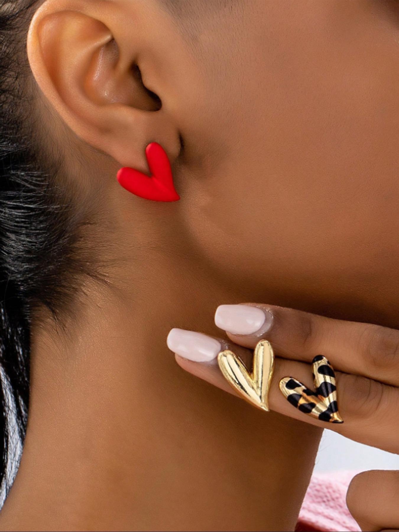Fashionable Heart & Leopard Print Design Earrings, Heart Shaped Earrings, Statement Earrings, Versatile Earrings, Fashion Jewelry for Party, Daily Clothing Decor, Trendy All-match & Exquisite Jewelry for Birthday Gift