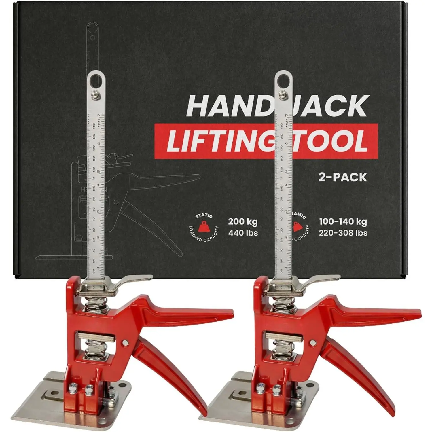 440 lbs Hand Lifting Jack Tool 2-Pack, Cabinet Lifter with Measuring Scale, 6 Inch Lift Height, -Steel Construction, Furniture Lifter Labor Saving Arm for Installation & Renovation