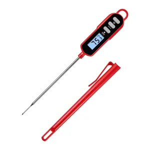 Digital cooking thermometer, used for baking bread, measuring food and water temperature.Waterproof long-handled design, with meat temperature guide, backlit display (red)