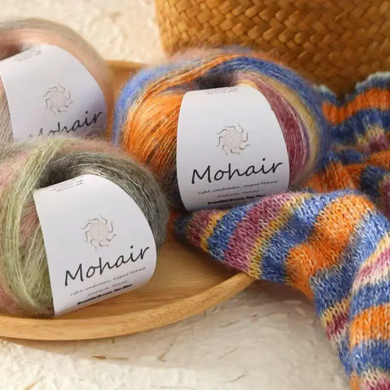 Gradient Mohair Yarn, 4 Counts Hand Knitting Yarn, Hand Crochet Yarn, Crochet & Knitting Supplies for Scarf, Hat, Shawl, DIY Project
