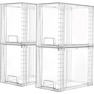 4 Pack Clear Stackable Storage Drawers,9.7" High Plastic Organizers Bins for Skincare, Bathroom Supplies,Ideal for Cabinet,Undersink,Vanity,Kitchen,Pantry Organization