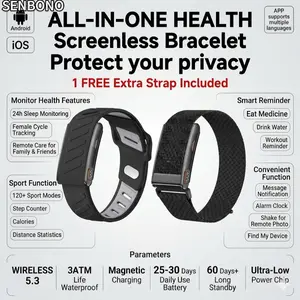 SENBONO  Smart Watch Screenless  | Men & Women Universal | Health Monitor + Remote Care + 120+ Sports Modes + Remote Camera | Long Lasting Battery | Works with iPhone & Android | Bonus Replacement Strap，Protect your privacy.