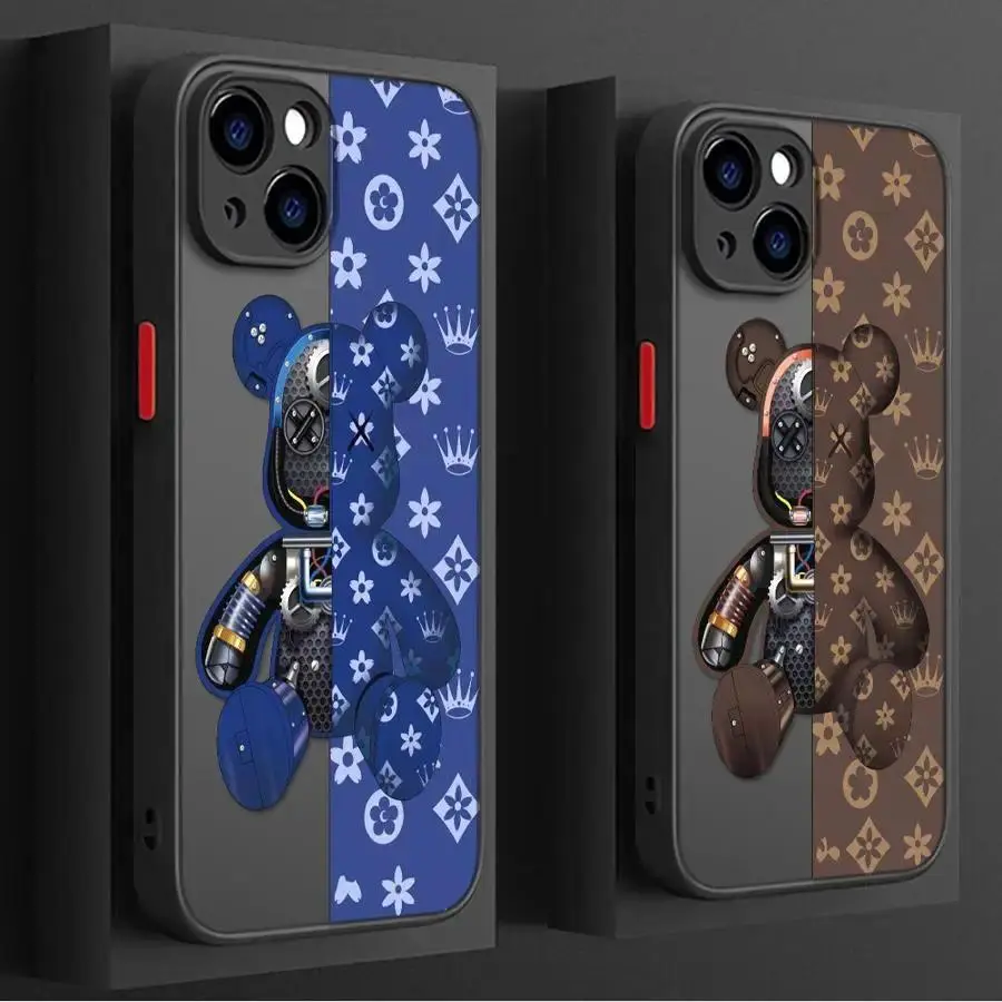 Fashionable Robot Bear Brand Phone Case for iPhone 17 16 15 14 13 2 11 Pro Max Air Samsung Galaxy S26 S25 S24 S23 S22 S21 Ultra Plus FE