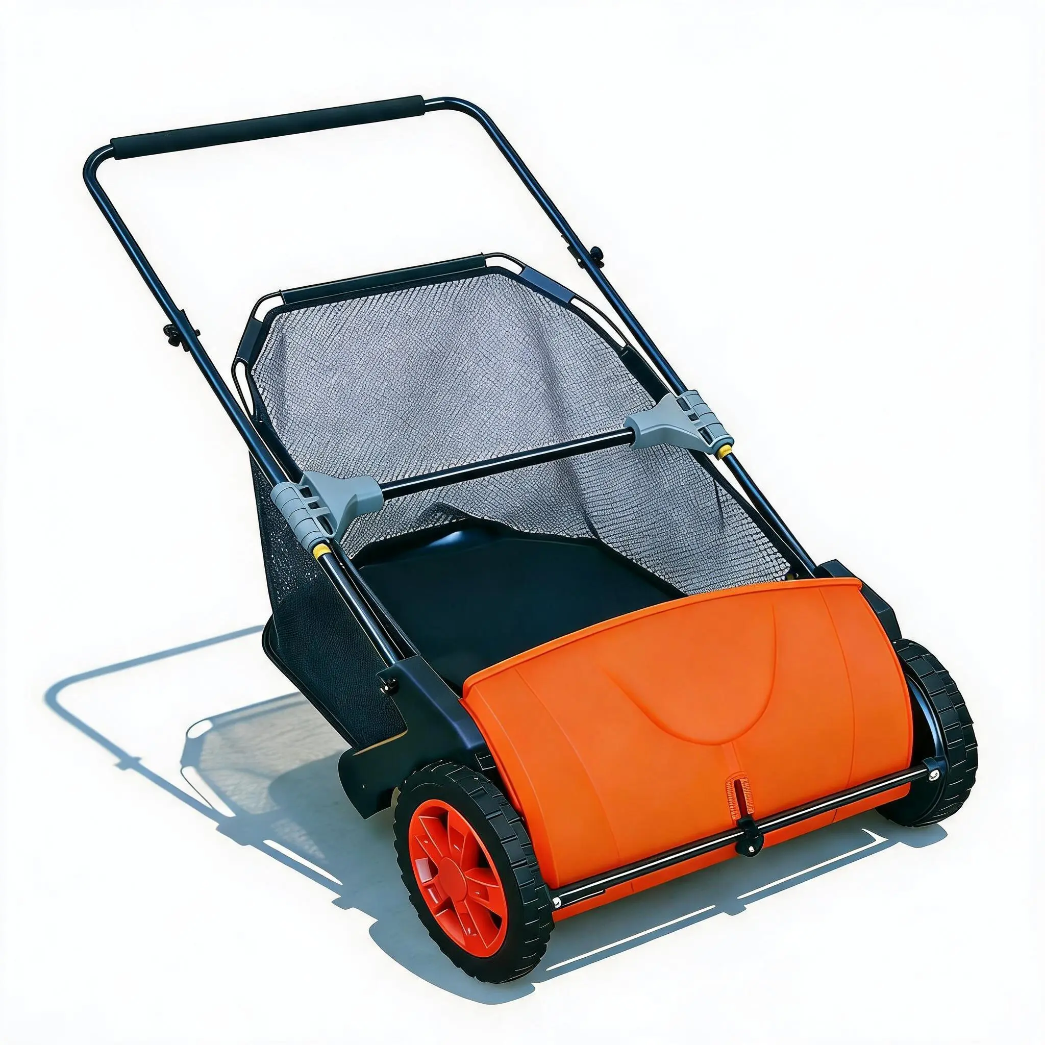 21 Inch Manual Lawn Sweeper, 3.5 CU Patio and Lawn Blade Sweeper, Foot Hopper Bag, Height Adjustable Brushes for Paths and Backyard, Folding Design That Saves