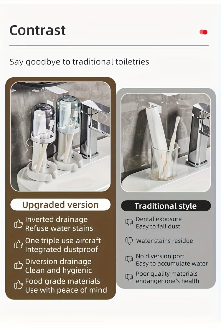 1PC Bathroom Toothbrush Cup Holder, Waterproof Toothbrush Holder, Cosmetic Organizer, Space-Saving Wall Shelf, Suitable for Sinks, Washrooms, Counters, Bathroom Organization and Storage