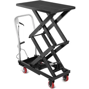 Hydraulic Double Scissor Lift Table Cart – 330 lbs Capacity, Adjustable 11.5"–50" Height, Heavy Duty Mobile Platform, Non-Slip Surface, Lockable Wheels, Workshop, Warehouse