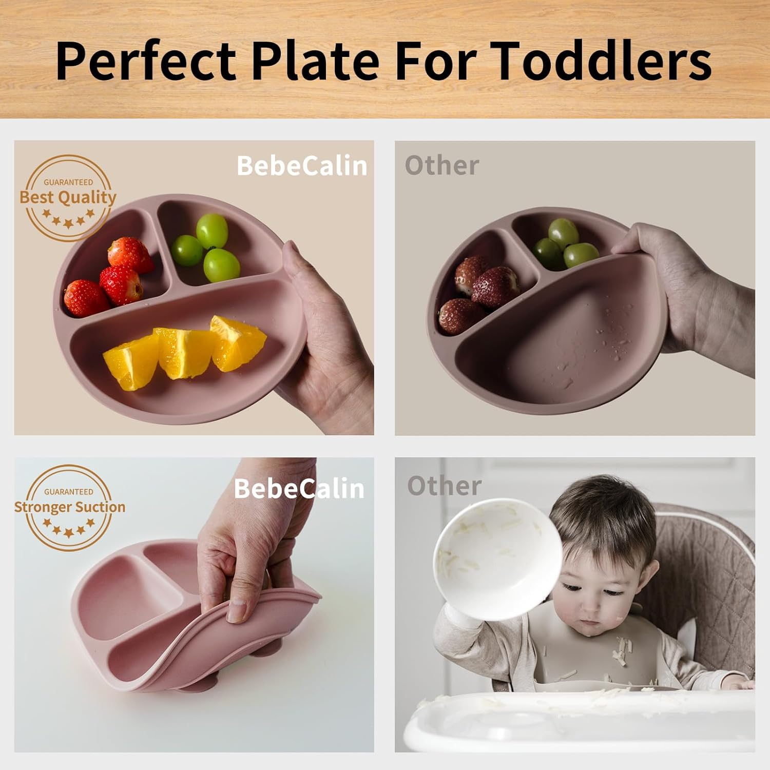 Silicone Baby Feeding Bowl with Suction Cup, 3-grid Design Baby Feeding Plate, Microwave Safe & Non-slip Food Container for Home & Outdoor