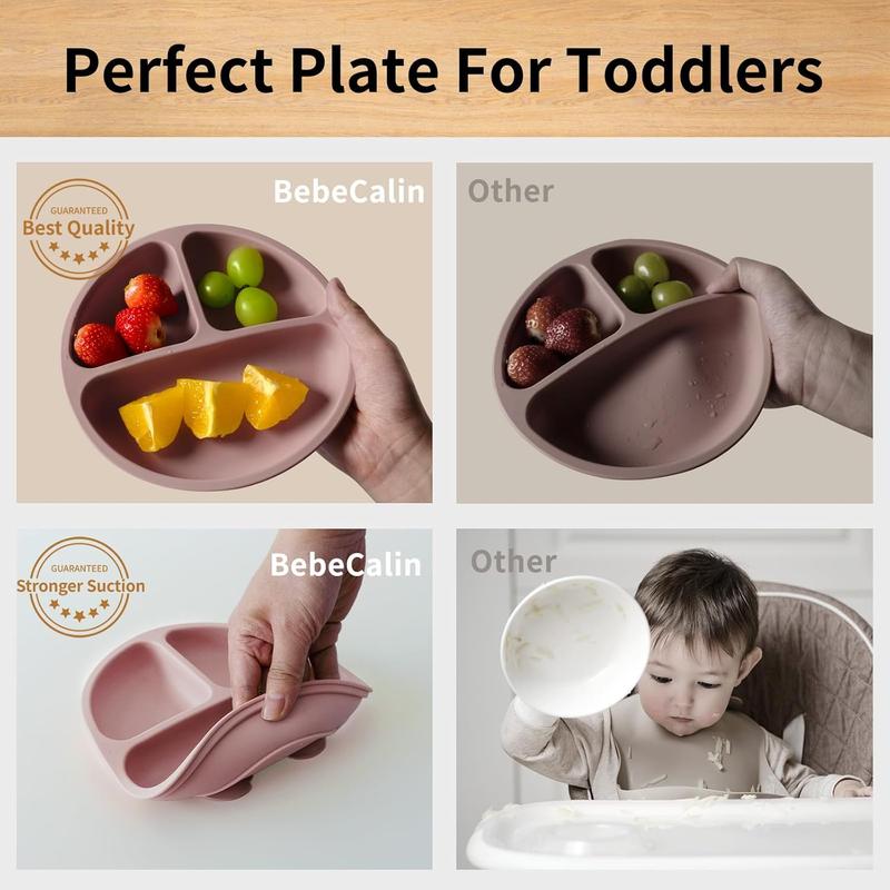 Silicone Baby Feeding Bowl with Suction Cup, 3-grid Design Baby Feeding Plate, Microwave Safe & Non-slip Food Container for Home & Outdoor