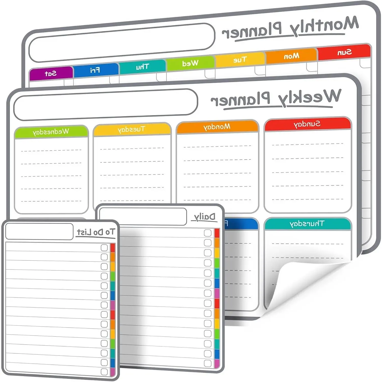 4-Pack Non-Magnetic Dry Erase Calendar Whiteboard Set | Monthly, Weekly & Daily Planner Boards for Stainless Steel Fridge, Wall, Glass, Door | Family, Office & Classroom OrganizerGift