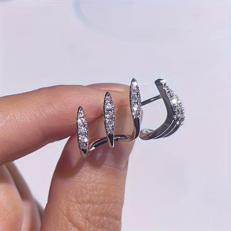 925 Silver Geometric Stud Earrings with Cubic Zirconia, Sparkling 3-Prong Design, Hypoallergenic Unisex Ear Jewelry, Jewelry for Daily Wear & Parties, Elegant Daily & Party & Graduation Gift for Men & Women