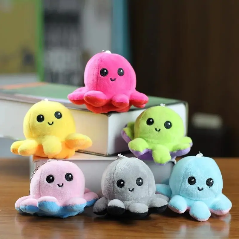 New model Cute Reversible Octopus Plush Keychain Toy Double Sided Flip Octopus Pillow Soft Stuffed Animal Doll Home Decor Birthd