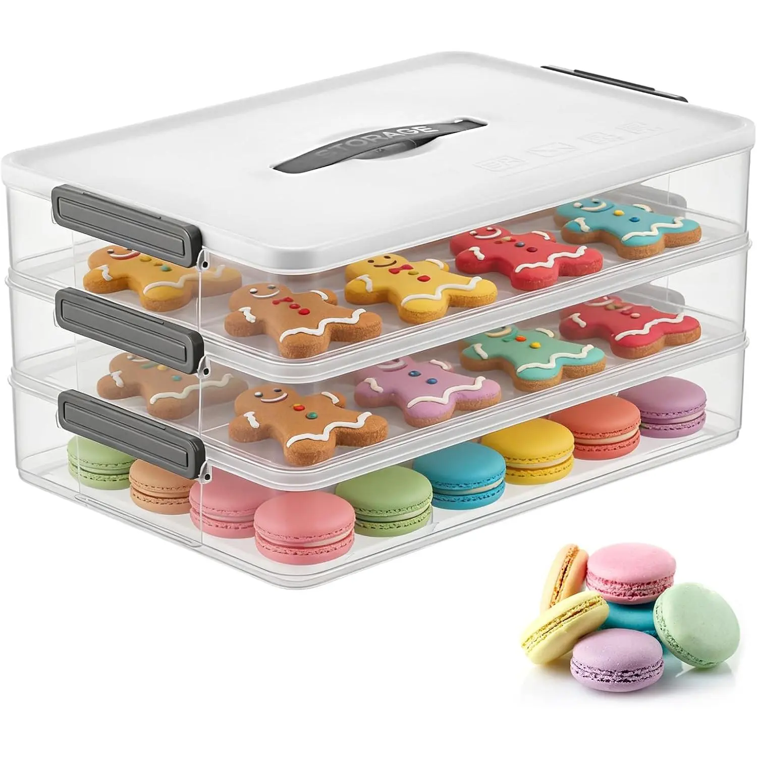 3-Layer Stackable Cookie Container with , Portable Plastic Airtight Cookie Storage Case Snack Containers for Desserts, Cupcakes, Snacks, Dumplings, Fruit
