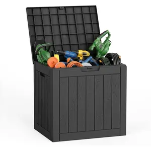 35 Gallon Outdoor Deck Box,Waterproof Resin Outdoor Storage Boxes, Outside Storage Lockable Container for Garden Tools,Indooor Cushions,Accessories (Black)