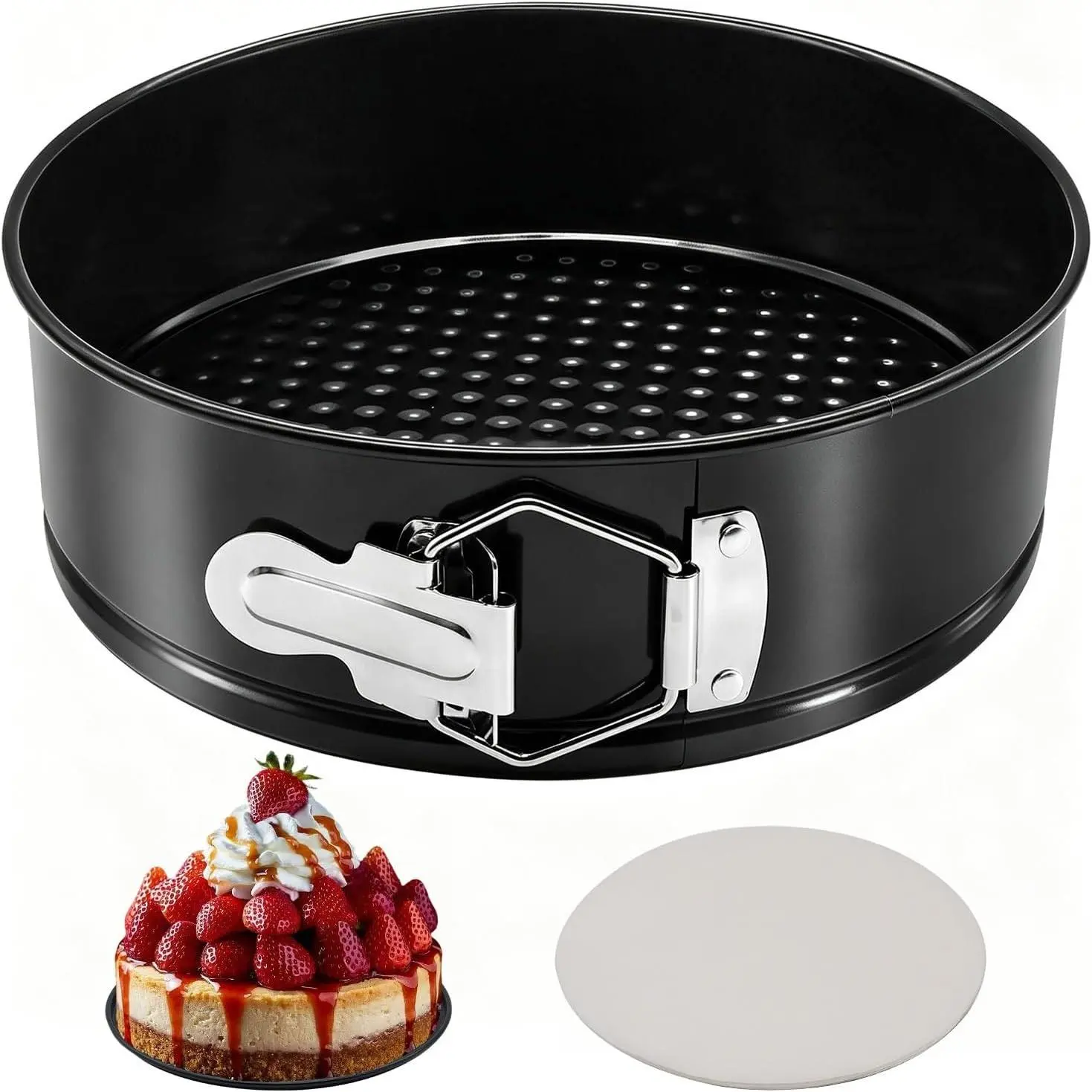 9 Inch Springform Pan Nonstick Cheesecake Pan with Removable Bottom, Round Cake Mold with 50PCS Parchment Paper for Baking Pie Cake Pizza and Quiches