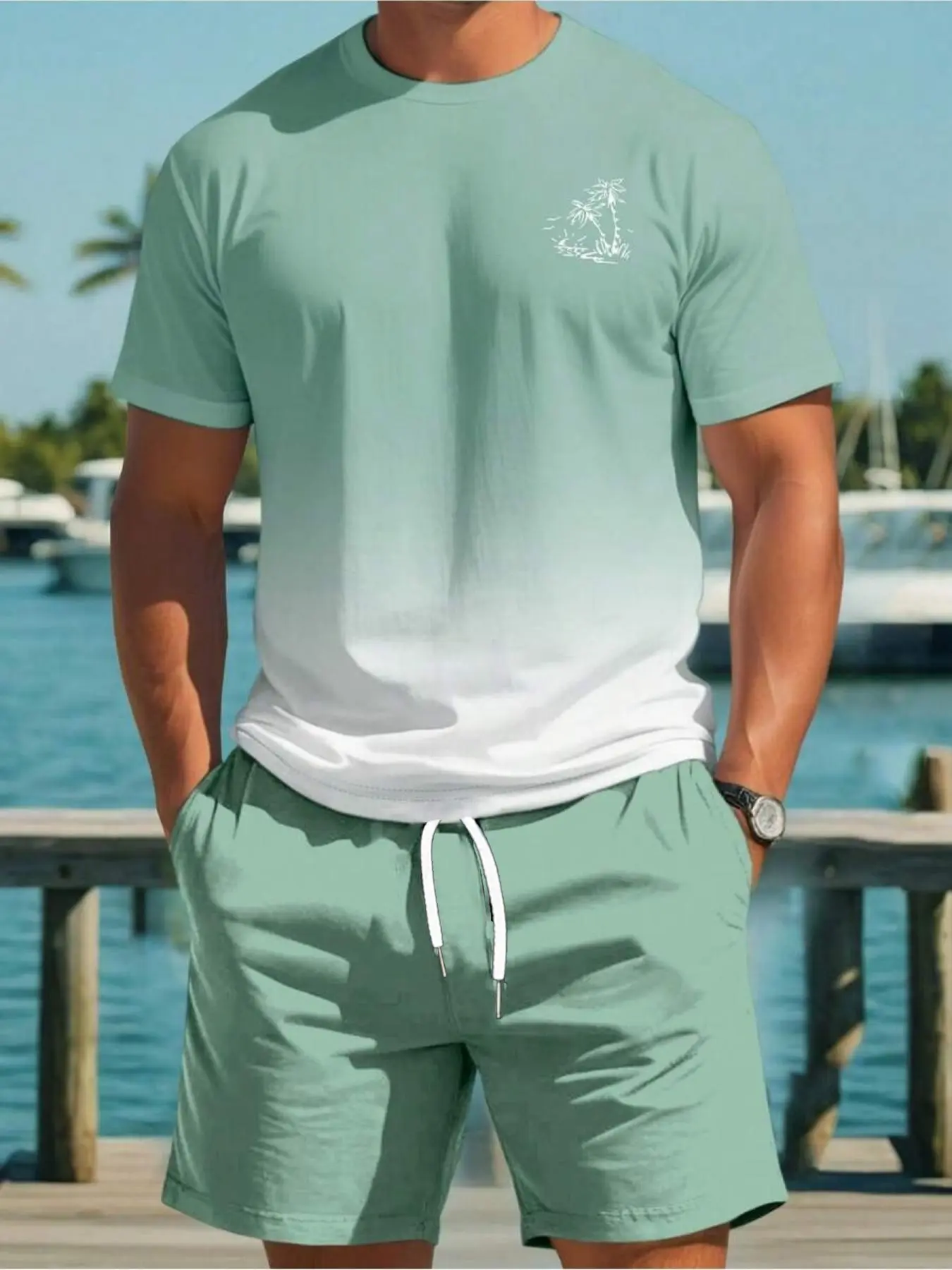 2pcs/Set Men Casual Clothes Loose Fit Round Neck Short Sleeve T-Shirt And Shorts Set Men Two Pieces Casual Short Sets Men Beach Wear Set Men Casual Graphic Print Short Sets, Holiday Fabric