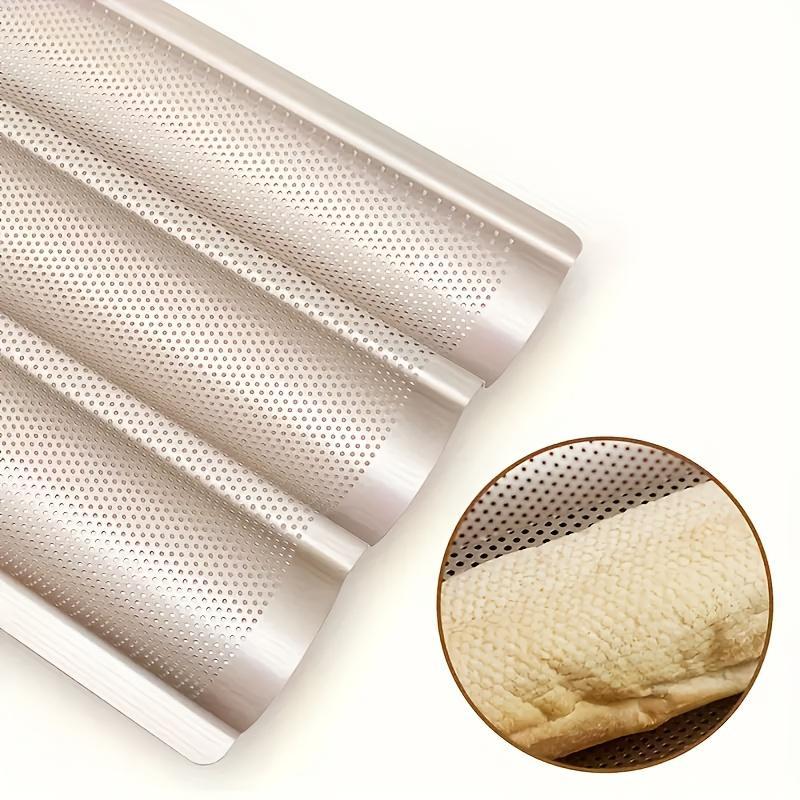 Baguette Pan, French Bread Pan, Non-stick 3-slot Perforated Italian Bread Pan Mold Long French Bread Pan, Perfect for Thanksgiving & Everyday Baking, Golden