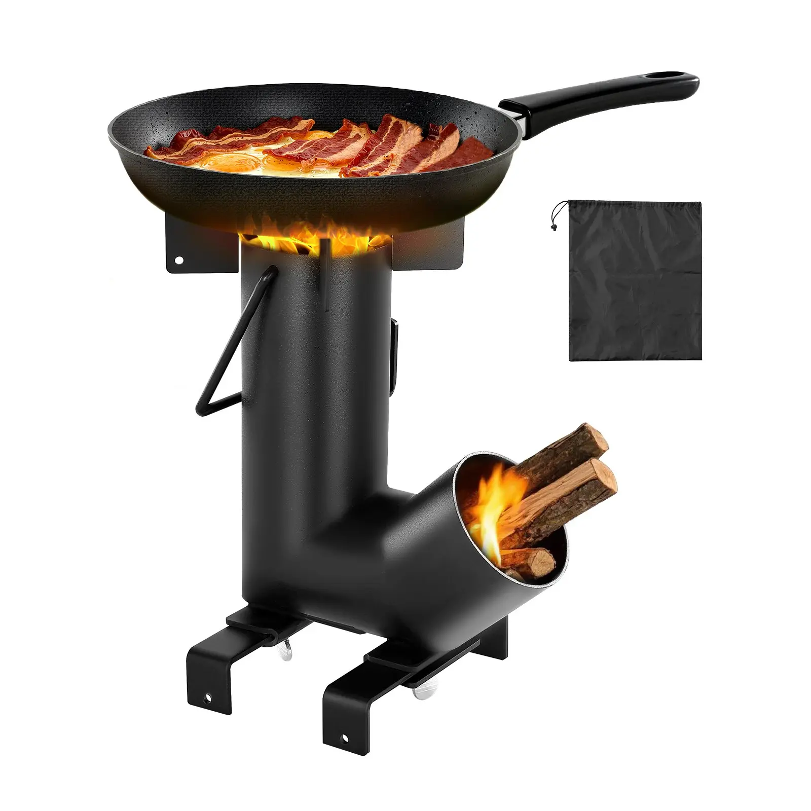 【DealsForYouDays】VEVOR Camping Rocket Stove, Wood Burning Portable Rocket Stove with Carrying Bag for Backpacking, Carbon Steel, Burn Wood, Twigs or Sticks for Outdoor Cooking, Backyard, Camp Cooking, Heating, Black