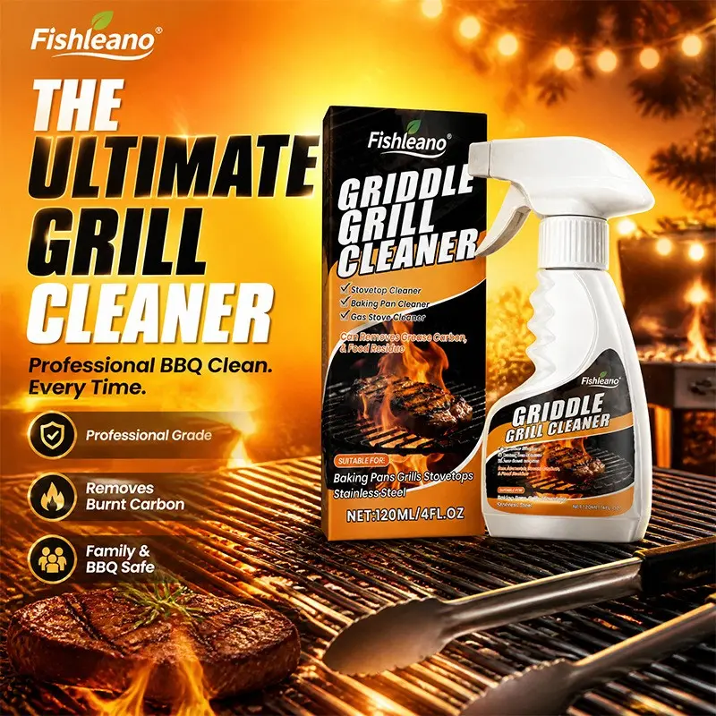 Griddle Grill Cleaner Spray, 120ML Heavy‑Duty Degreaser, Removes Burnt Grease Carbon & Food Residue, Safe for BBQ Grills, Griddle Pans, Stovetops & Baking Pans, Kitchen Barbecue Cleaning Solution, Tough Grease Cleaner