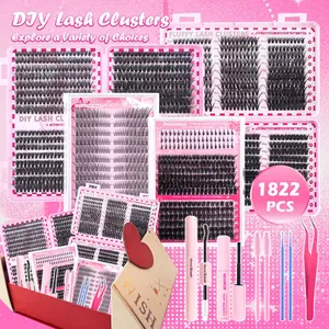 1822pcs Individual False Eyelashes with Eyelash Glue & Eyelash Fixer Tweezers & Brush & Lash Remover & Brush, C/d Curl Eyelash Extensions Kit for Women, Makeup, Cosmetic, Diy Eyelash Extensions, Eyelash Cluster Kit