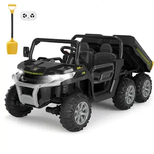 24V 6-Wheeler Kids Ride, on Dump Truck with Remote Control, 2-Seater Electric UTV Vehicle with Dump Bed, LED Lights & Music