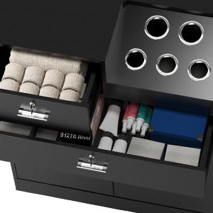 OmySalon Salon Storage Cabinet with Lock, Beauty Barber Salon Styling Station Organizer Equipment,Hair Stylist Station with 5 Hair Dryer Holders,Two Drawers,One Cabinet