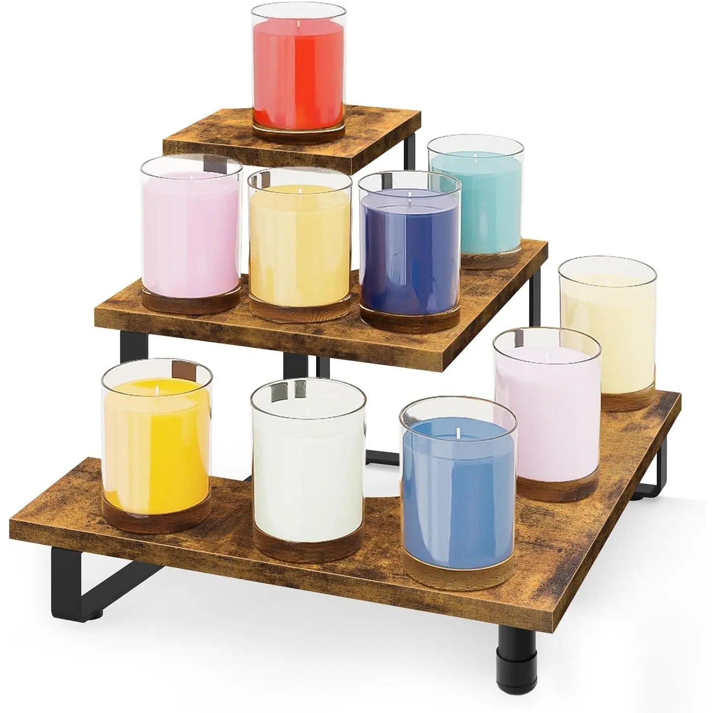 3 Tier Wooden Retail Display Shelves, Portable Display Rack for Retail Counter Top Craft Shows Tradeshows, 3 Step Corner Tiered Table Display Tower Stand for Cupcake  Display