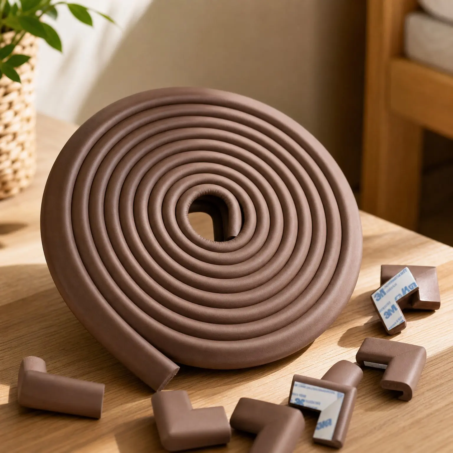 Heavy-Duty Soft NBR Rubber Foam Edge Corner Protector for Baby Proofing, Large 18ft Edge with 8 Corners, Furniture Fireplace Safety Bumper Guard, 3M Adhesive, Coffee BrownGift
